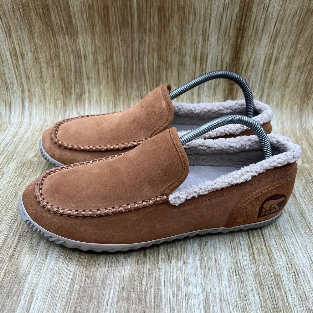 Sorel Falcon Ridge II Slippers Mens Size 8.5 Elk Brown Suede Faux Fur NM2025-286